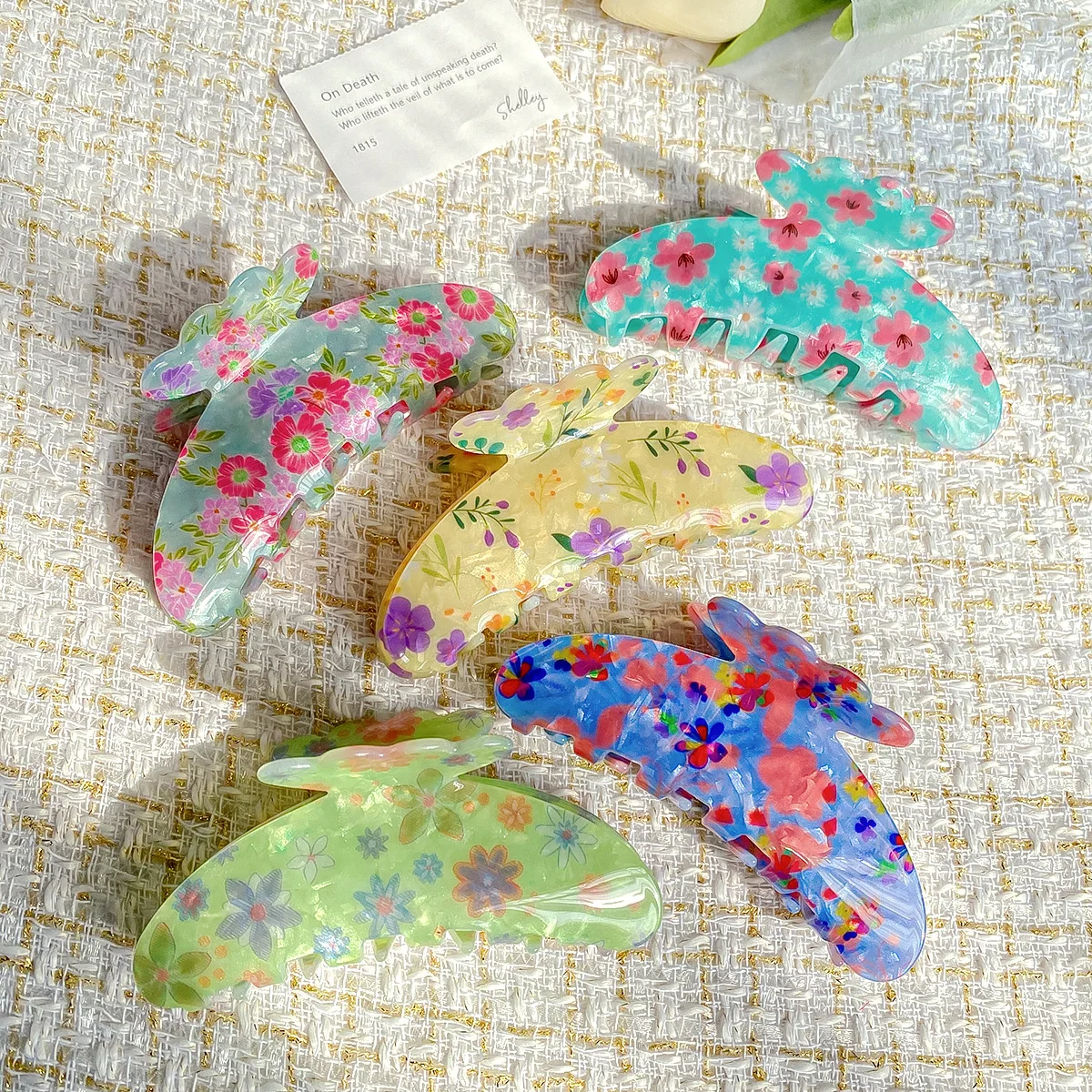 GENYA Wholesale 20 Colors Flower Fruit Printed Hair Claw Clips 11cm Large Acrylic Colorful Hair Accessories For Wom