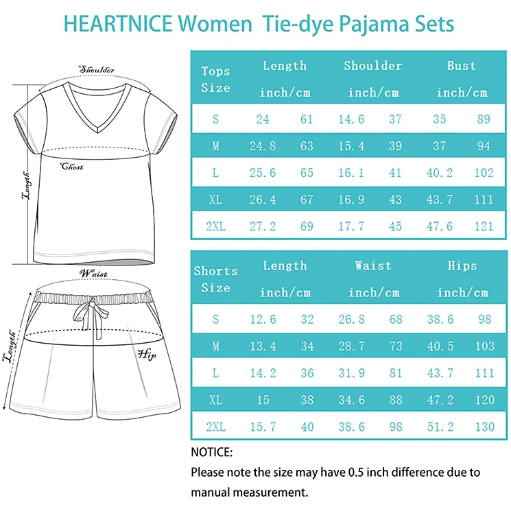 
2021 Soft Leisure tie dye colors two piece v neck short set pajama for Women 