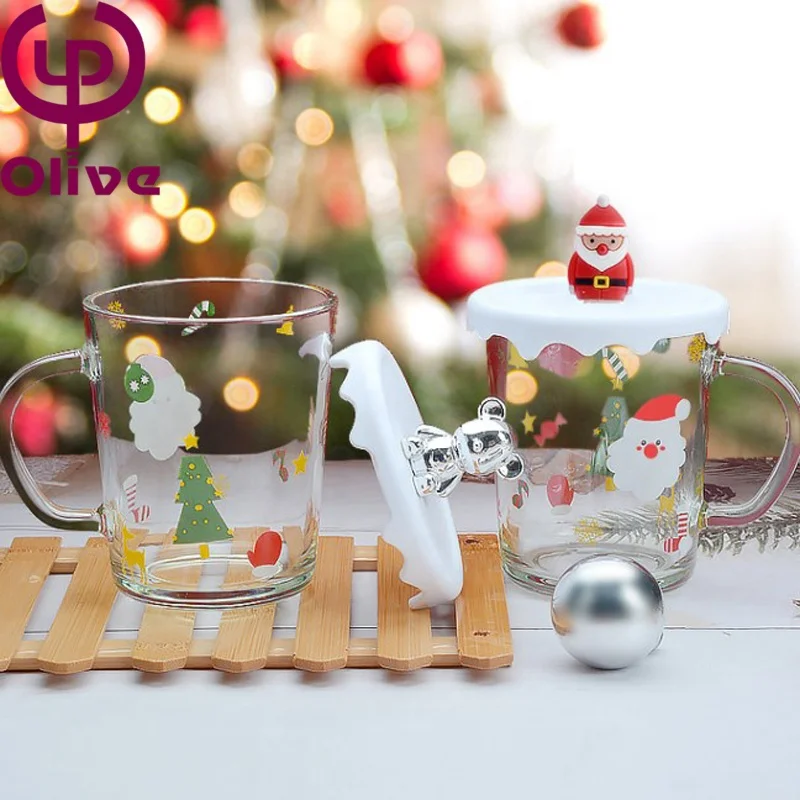 Cartoon Large Capacity Santa Water Milk Mug Christmas Gift New Year Heat-resistant Glass Coffee Cup For Drinking With Handle Lid