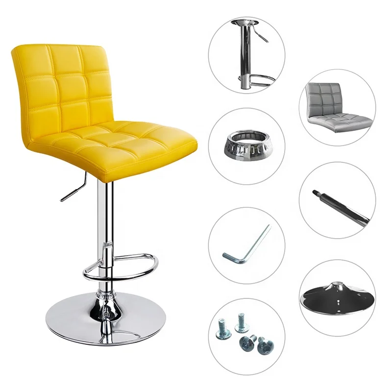 Bar Stools For Kitchen High Quality Square Back Yellow Bar Stools Modern Swivel Adjustable Height Bar Stool Chairs