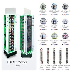 Usb Cables Display Cell Phone Acrylic Stand Quick Charger Led Acrylic Display Case