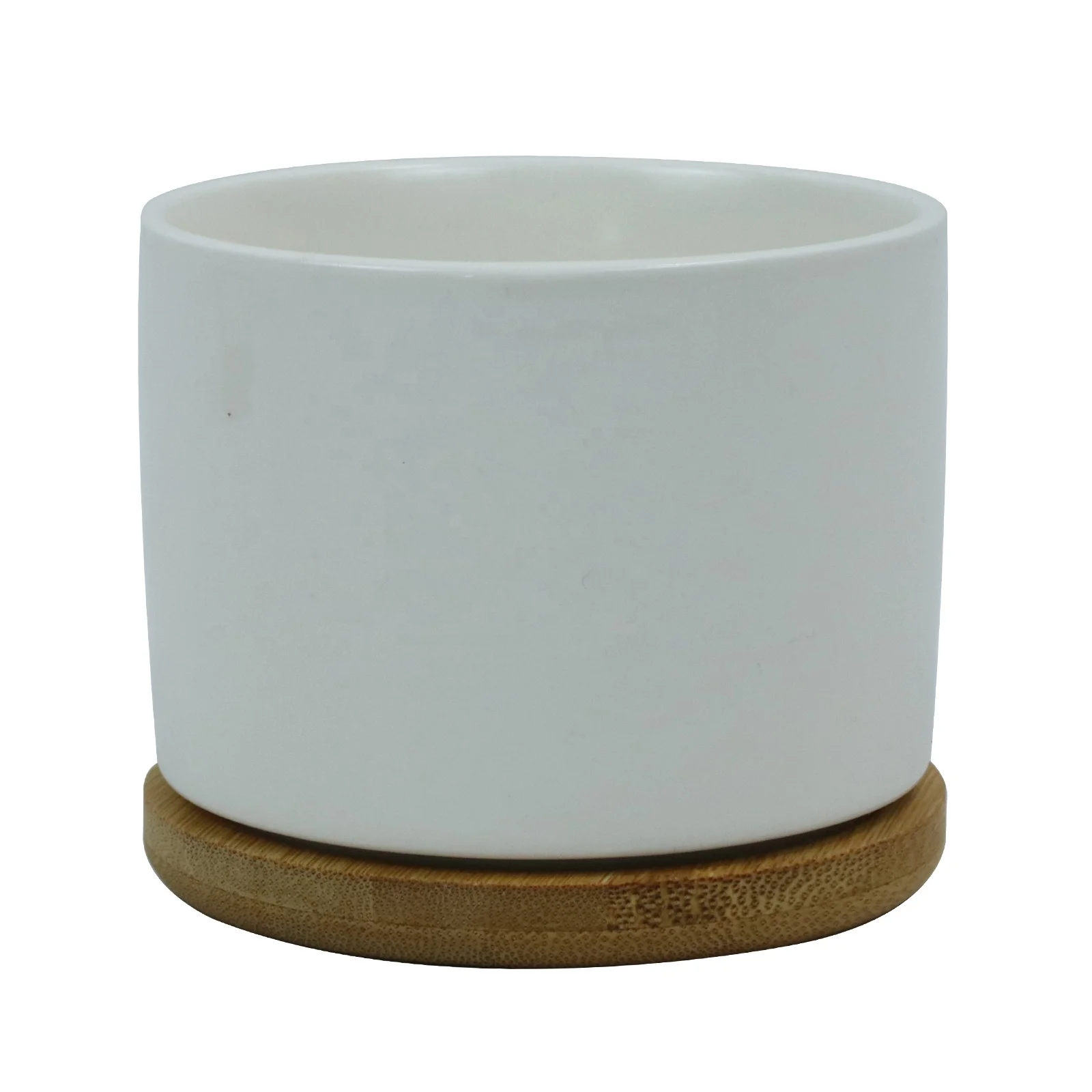 Wholesale Sublimation Blank Coated Custom Succulent Planter Ceramic Flower Planter Pot with Bamboo Tray Desk Flowerpot in Bulk