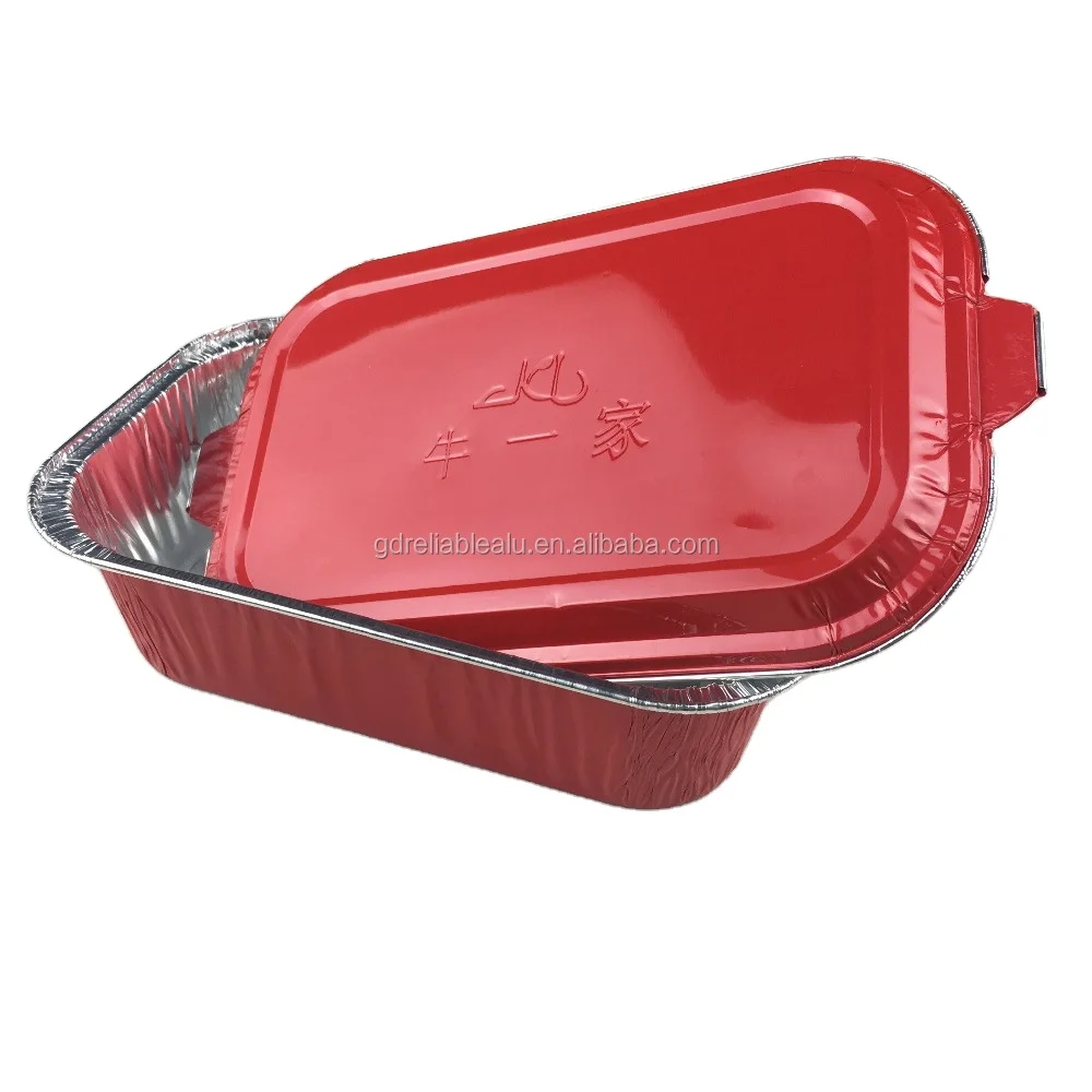 168*108*43mm With Foil lid rectangular 500ml Red coating biodegradable aluminum foil fast food packing containers foil trays
