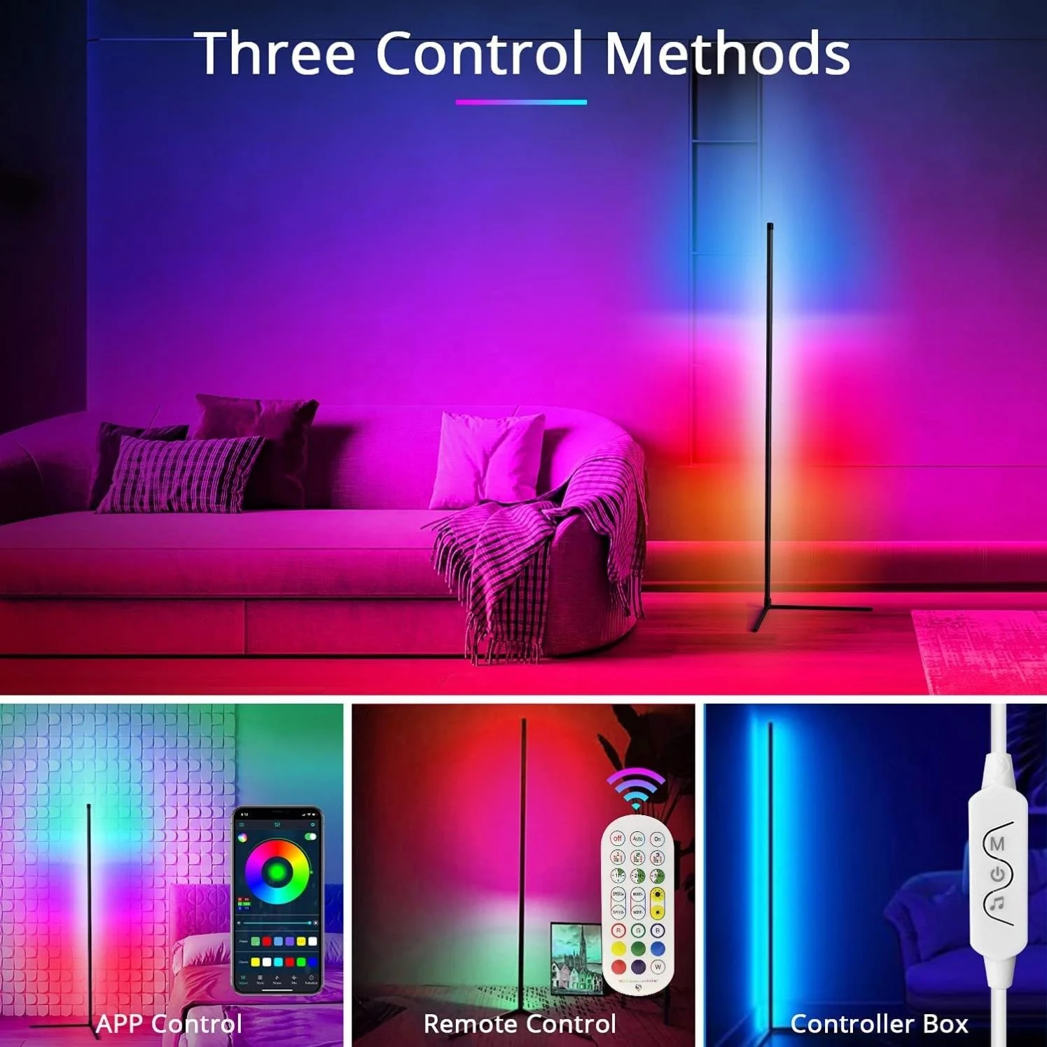 Китайский высококачественный модный многоцветный современный RGB умный дешевый музыкальный угловой напольный светильник для комнатной гостиной