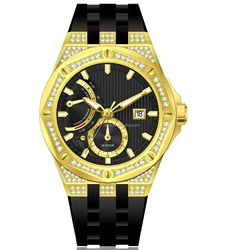18k golden diamond automatic men watch with Miyota 9134 mechanical movt sapphire glass fluorine rubber 50m waterproof for male
