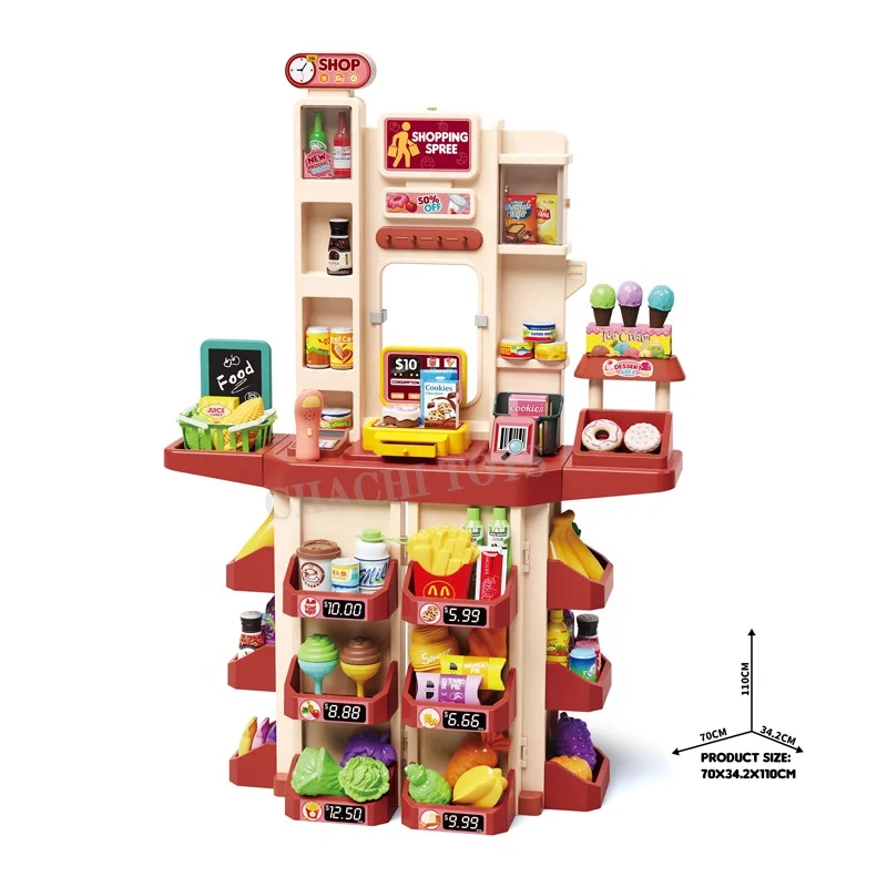 Kids Grocery Store Market Stall Toy Shop Supermarket Play Kitchen Set Role Pretend Play Toys For Girls Kids
