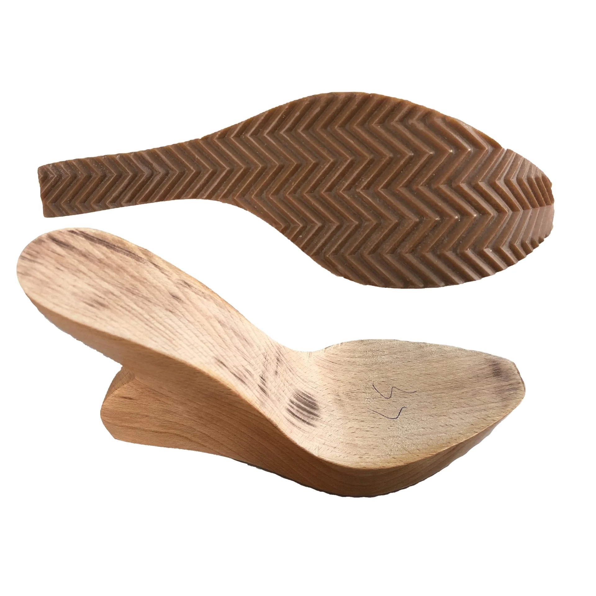 unique design wood sole with anti slip rubber lady fashion sandal sole