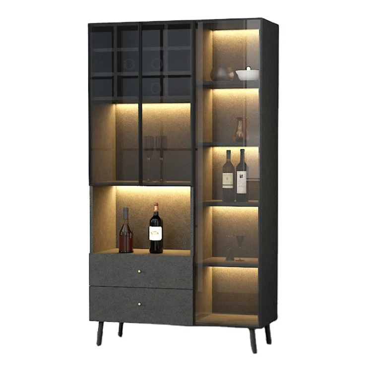 Новый дизайн заказной современный Коричневый Стеклянный Винный шкаф с металлической рамкой Полка Шкаф
