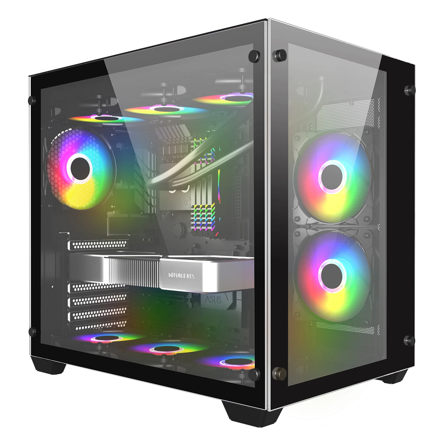 Aigo C285 Tempered Glass PC Case Gaming Factory Price  Transparent 10 ARGB Fans Desktop Computer Game Case