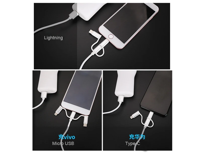 Factory Price 3ft Nylon Braid Multi Universal Charging Cord 3 in 1 Data Charging USB Cable