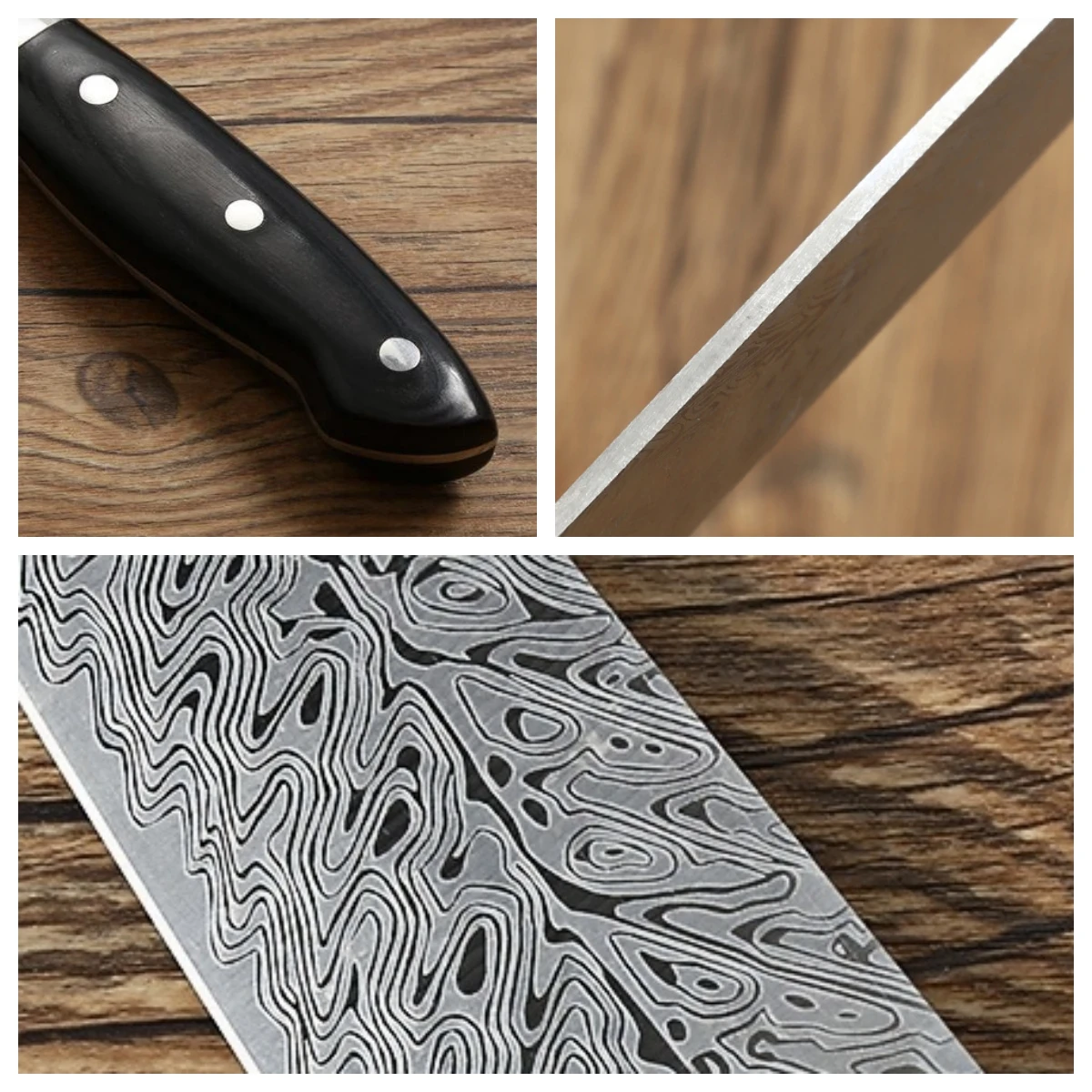 Hot Selling 3PCS  Kitchen Damascus Chef Knives Japanese Santoku  Utility Knife Damascus Steel Laser Pattern Kitchen Knife Set