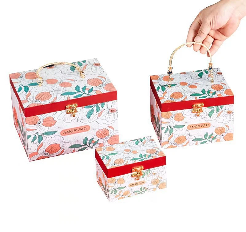 Handmade Rigid Paperboard Rigid cardboard gift boxes with metal handle