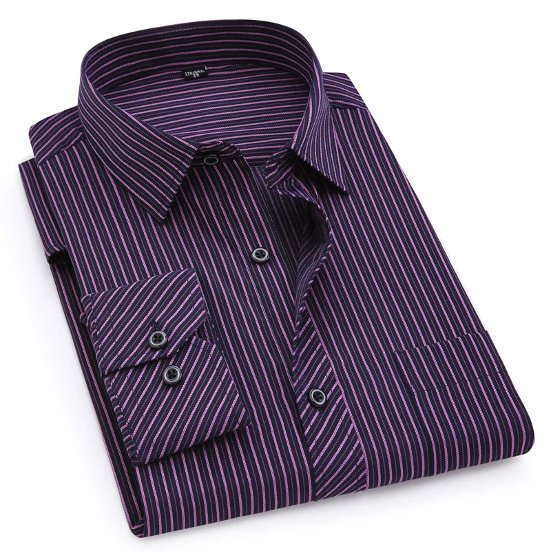 Plus Large Size Mens Business Classic Striped Casual Long Sleeved Shirts