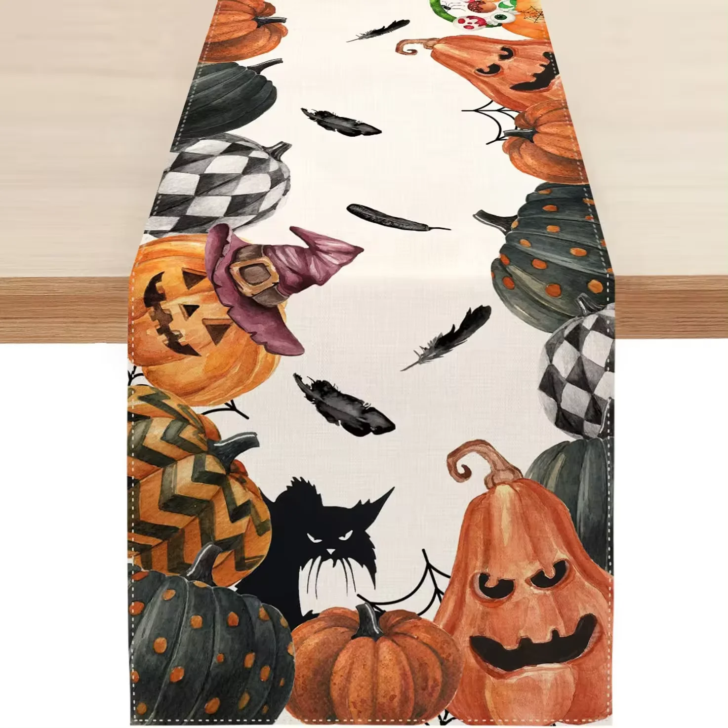 Custom Holiday 72inch Halloween Decorations Spider Web Pumpkin Linen Halloween Table Runner Tablecloths Table Cover Decorations