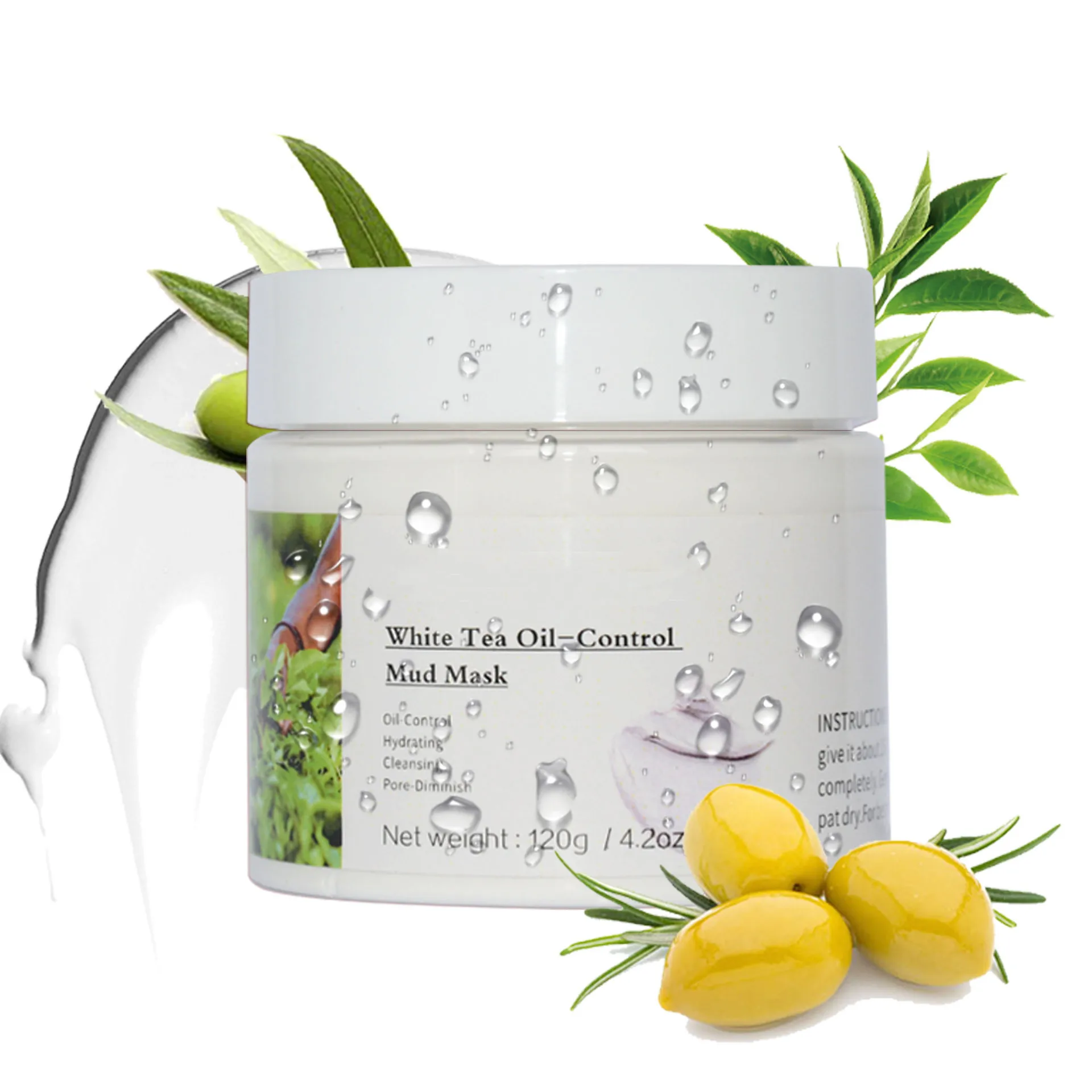 Private label organic face care clearing mud mask detoxifies anti aging white beauty tone up white tea mud mask wholesale