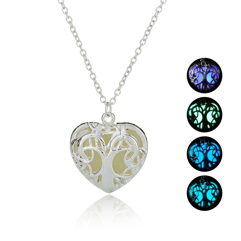 
Glow In The Dark Life Of Tree Heart Pendant Necklace For Women Men Fluorescent Luminous Tree Jewelry Halloween Gift 