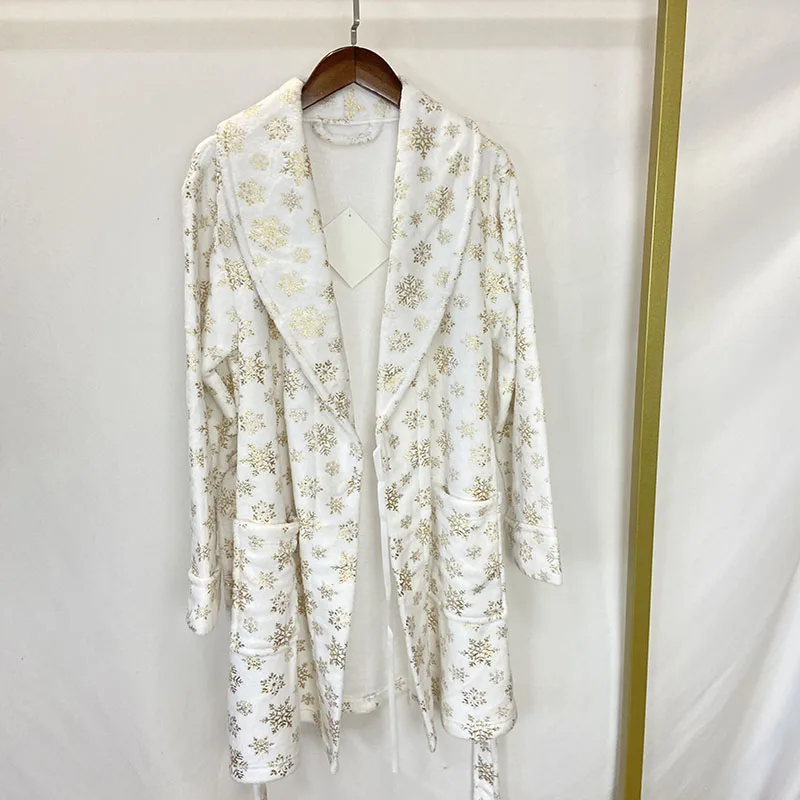 Customized hot stamping robe soiree 2022 flannel foil print robe princesse warm wholesale bathrobe