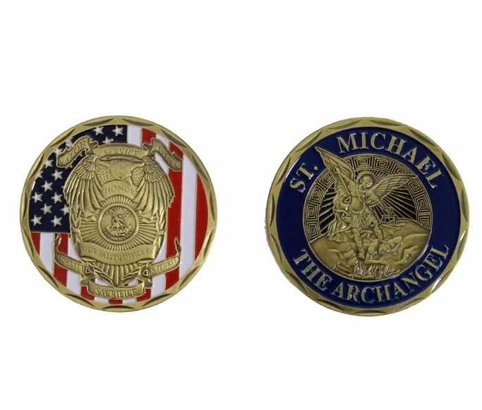 Metal Coin Producer Customized 3D Casting St Michael The Blue Line US Enamel Metal Medal Challenge Coin