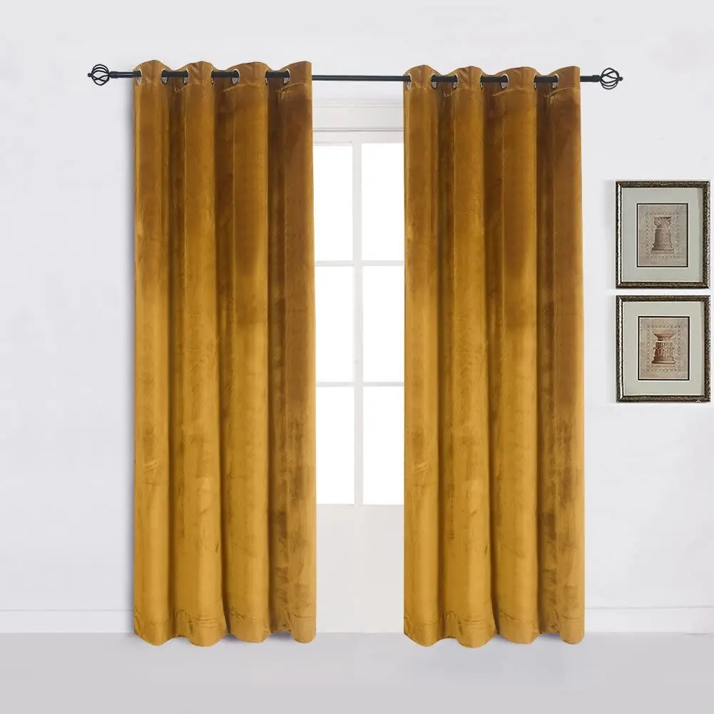 Super soft hand feeling rideau salon velvet Blackout Grommet Curtains Panel, Yellow for living room