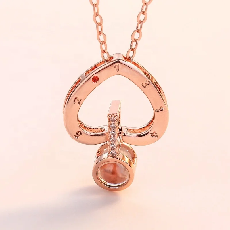 
Fashion Valentines Day Jewelry Gift 100 Languages Love Memory I Love You Projection Rose Gold Women Necklace 