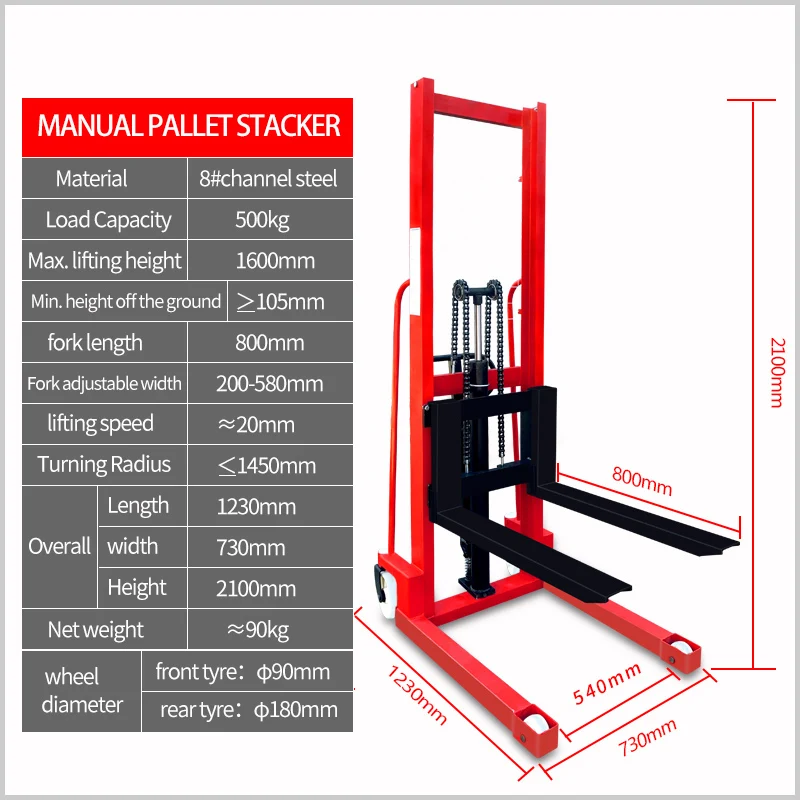 Hand manual winch forklift stacker truck