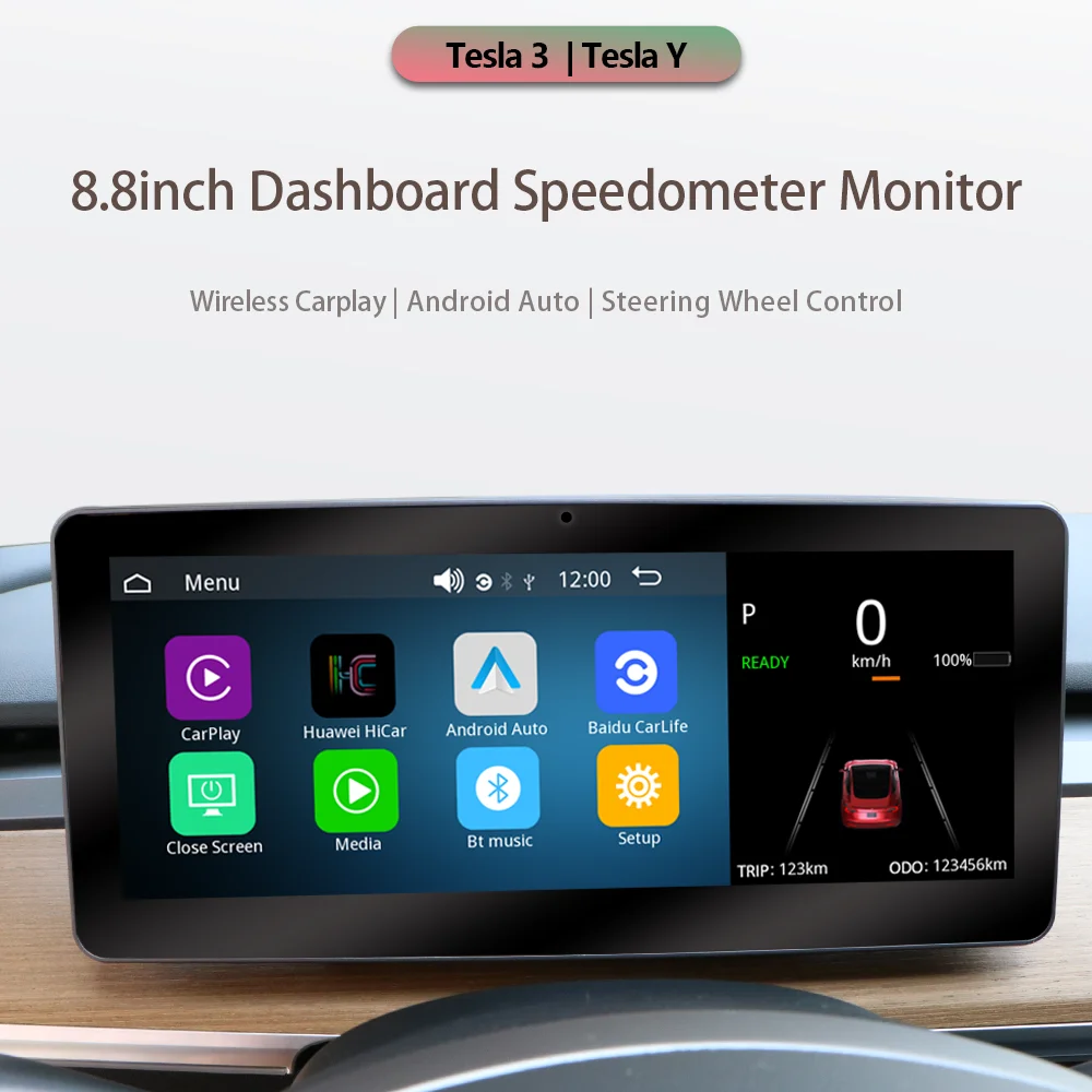8.8 inch IPS Screen Car LCD Dashboard Panel Car Instrument Cluster For Tesla Model 3/Y Multifunction Car Digital Speedometer