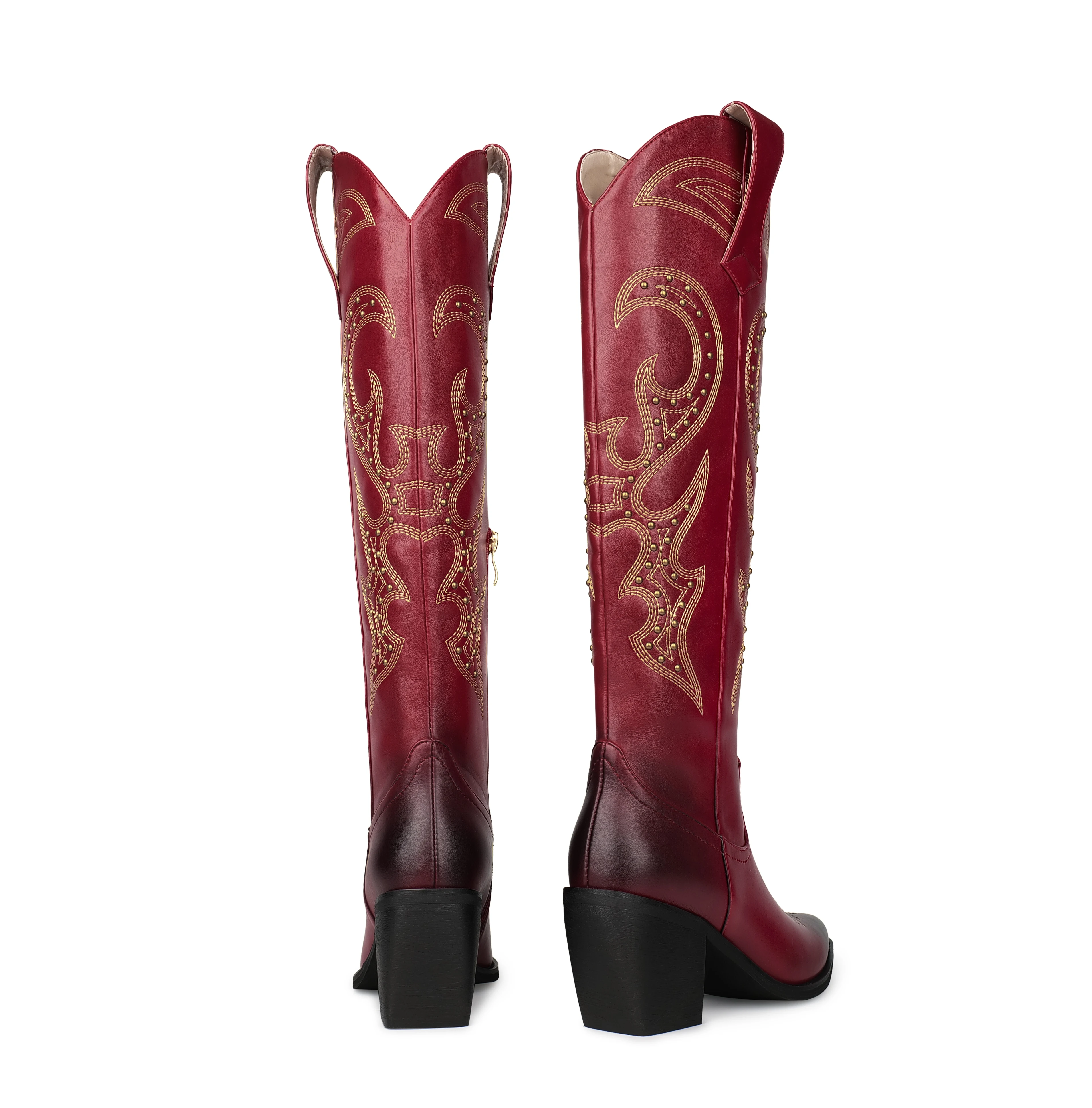 WETKISS 2023 New Styles Trendy Studded Western Red Cowgirl Boots Knee High Long Boots Texas Cowboy Boots With Embroidery