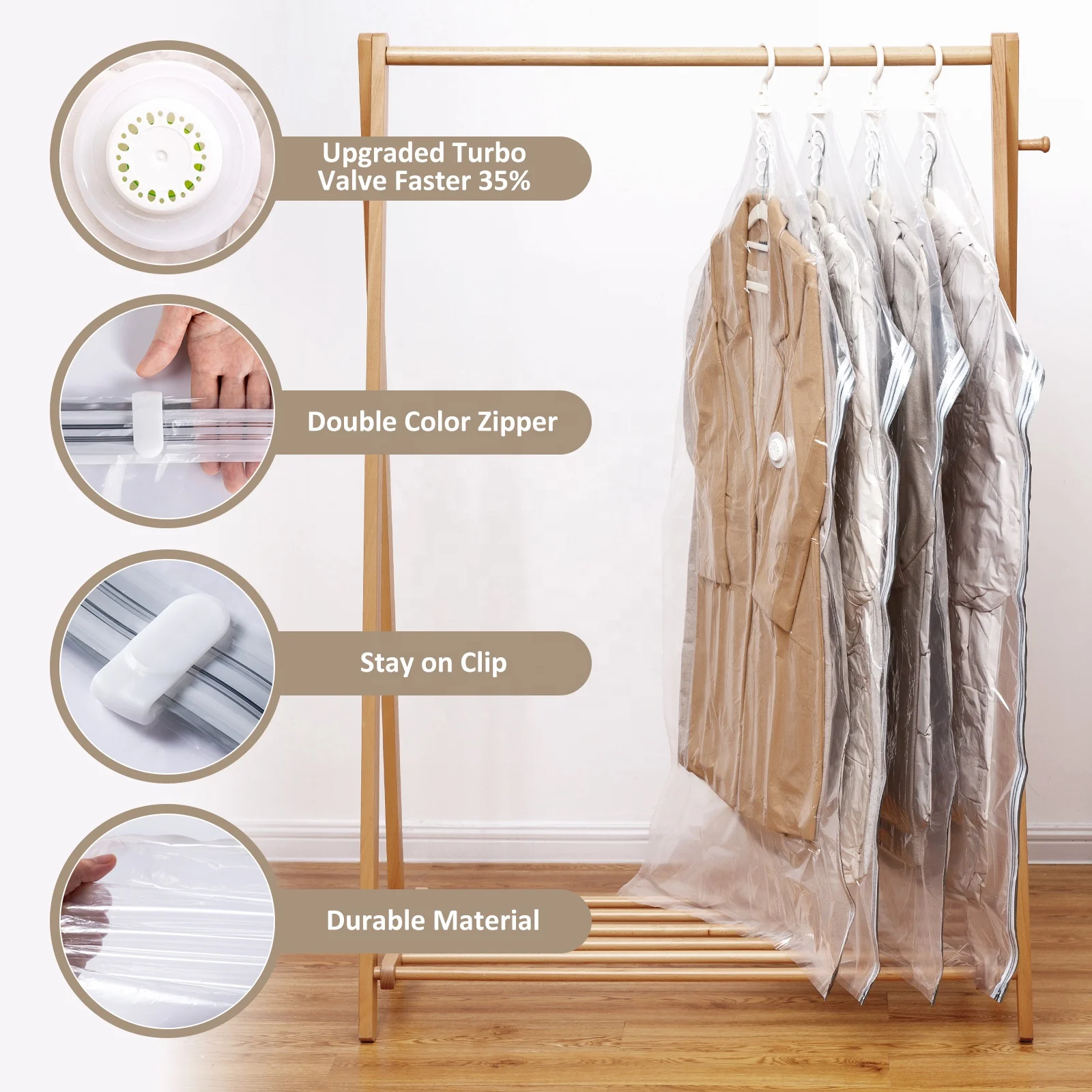 Garment Hanging Bag and Garment Compression Bag Custom Printed Vacuum Seal Household Storage Bags for Clothing
