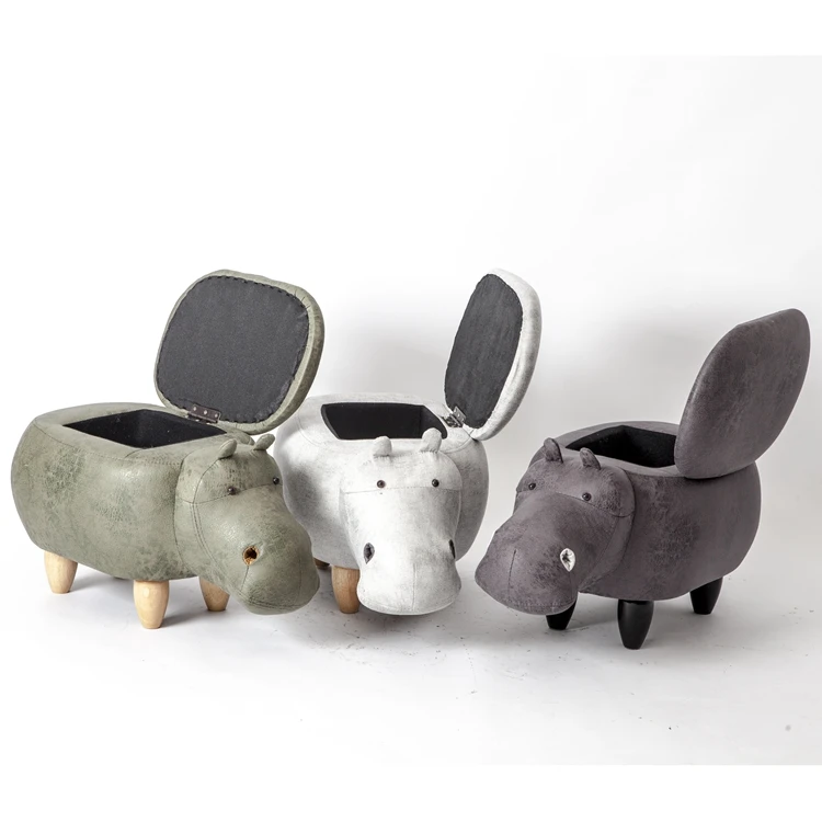 Luxury modern furniture nordic hippo animal shape storage pouf leather stool