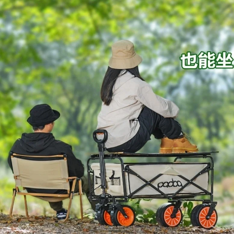 Electric outdoor folding wagon electric beach folding wagon cart with front omni-directional wheel ride on camping cart