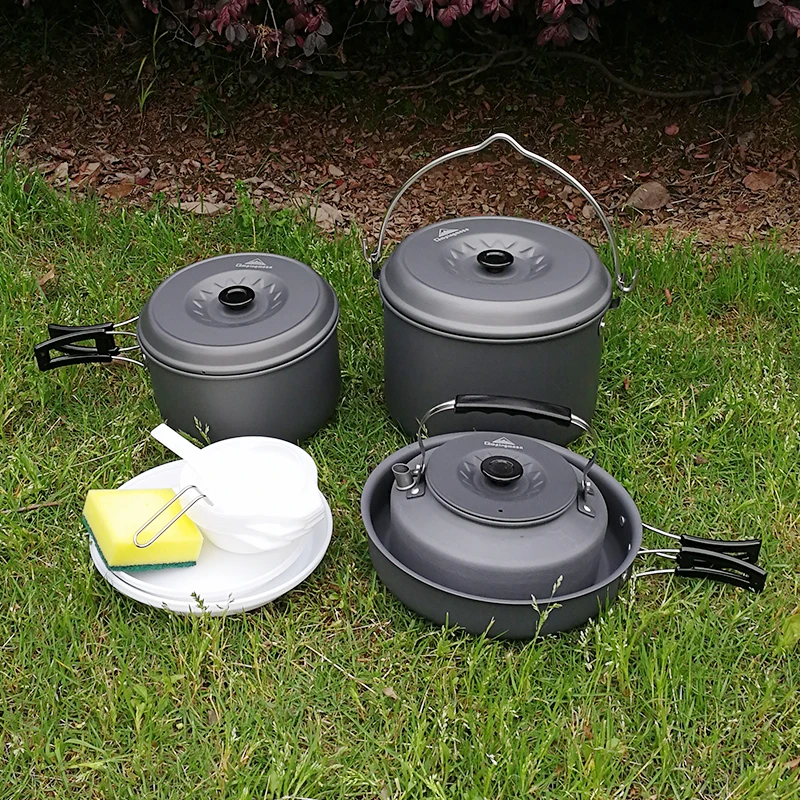 Multifunctional Aluminum Alloy Picnic Pot Set Camping Mountaineering Portable 7-Person Picnic Set Outdoor Camping Cookware Set