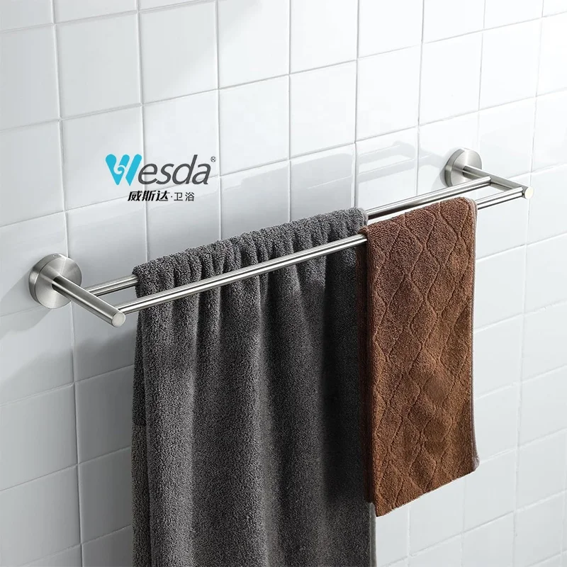 WESDA Bathroom 24-Inch Towel Hanger Rods Custom SUS304 Stainless Steel Wall Mounted Double Towel Bars for Sale