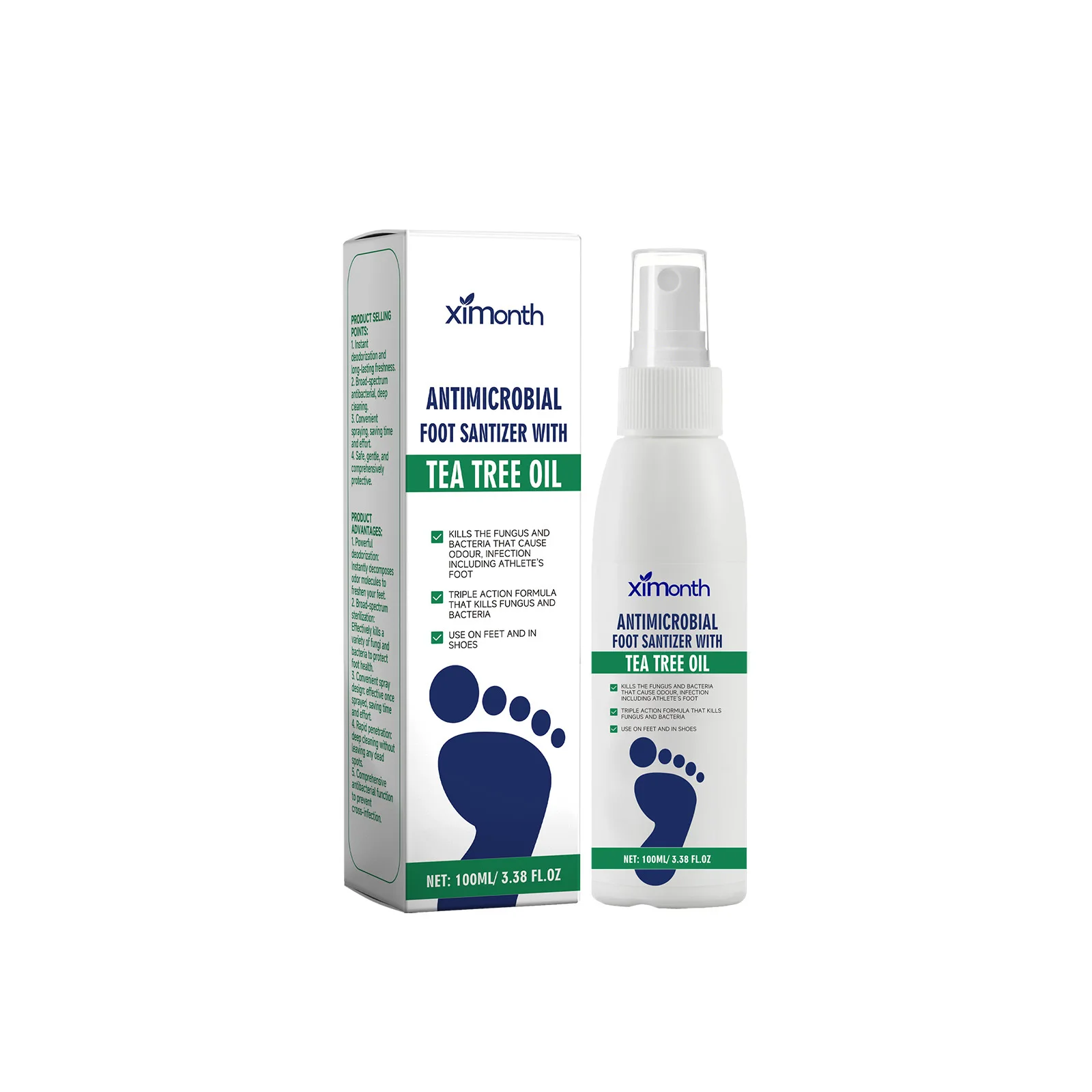 OEM Foot Spray with Tea Tree Oil Antimicrobial Ingredient the Eliminates Fungus and Bacteria Accept Customized Private Label
