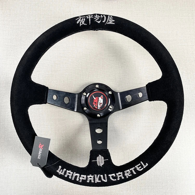 Universal 350MM Suede Leather Steering Wheel Drift Racing Type High Quality Hand Stitch Logo Customization Unique Steering Wheel