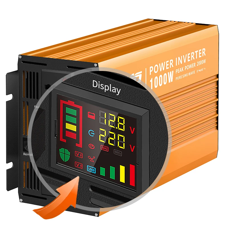 1000W Ce Intelligent 12Vdc To 220Vac Inverter With Display Pure Sine Wave Solar Power Inverter