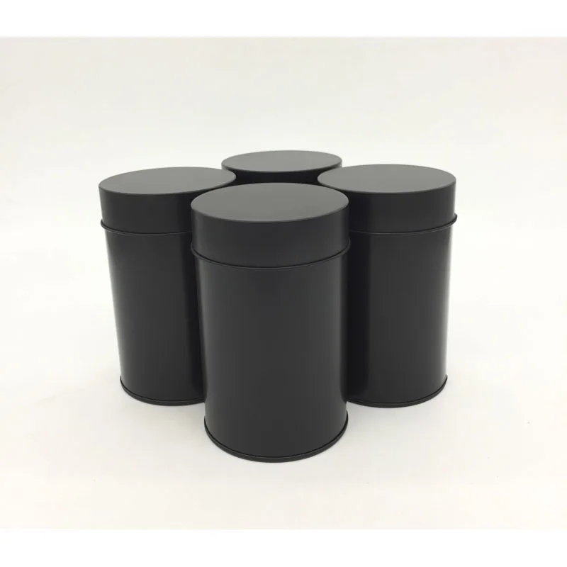 Round tea tin box with inner lid  black and white color