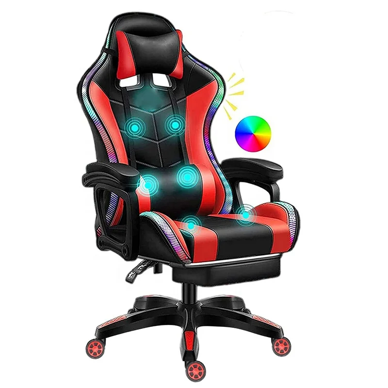 2022 Factory Wholesale Massage Office Chair LED Light RGB Gaming Chair With Speakers