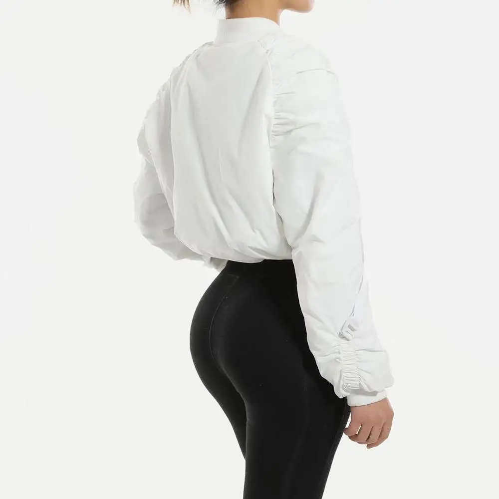 Новая оптовая продажа, Короткая свободная куртка-бомбер с двойной молнией и плиссировкой, Женская куртка на осень и зиму