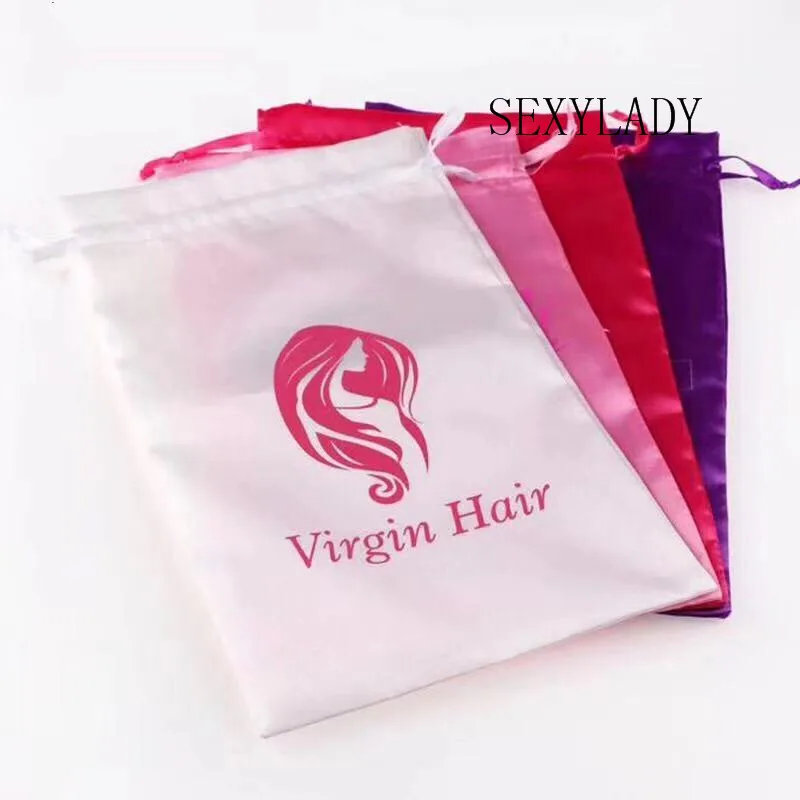 bundle hair packaging bags Hair Extension Silk Drawstring Bag Satin Bags With Tassel with Logo