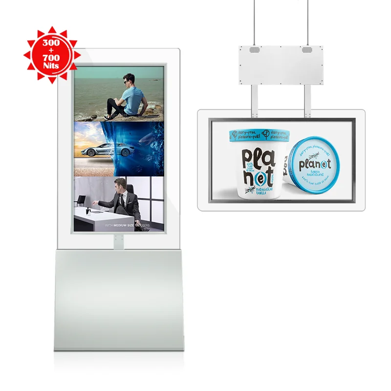 Sunlight Readable Indoor Two Sides Screen Ultra Slim Lcd Window Facing Digital Signage For Shop Window Advertising Display