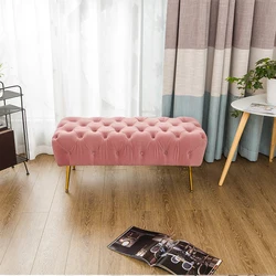 block design with velvet fabric golden metal legs bedroom and living room bench ottoman