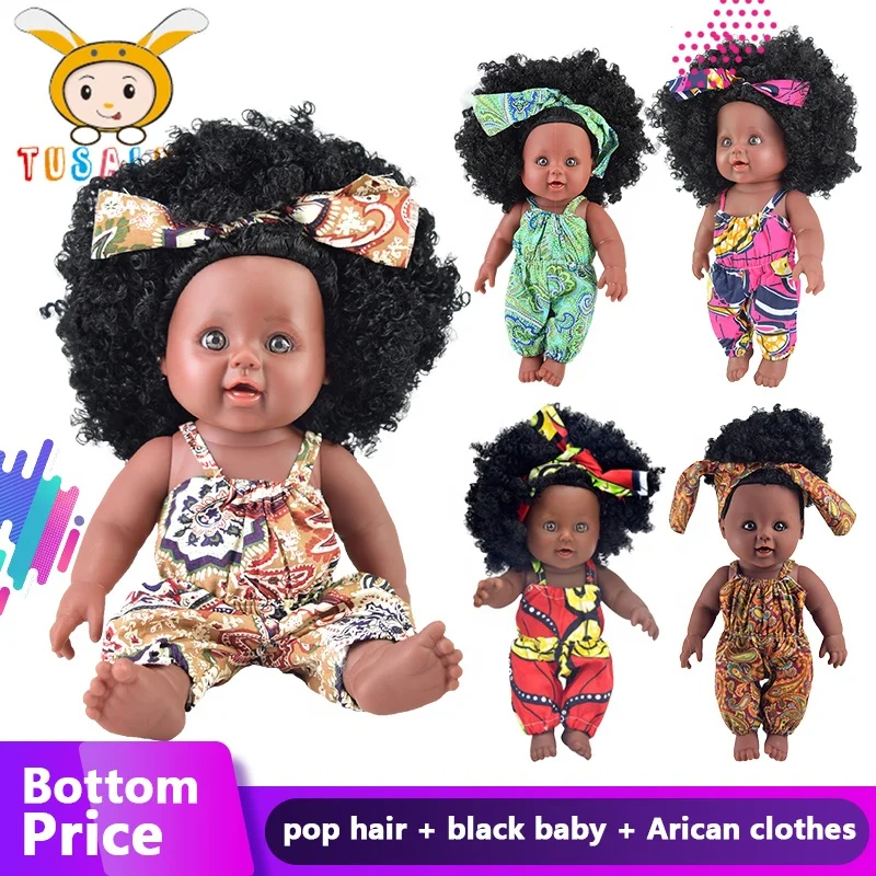 Hot sale 12 inch Black Dolls Baby 30 Cm Tall Real Life Look Vinyl Girl Doll Black Skin Dolls With Afro Hair kinky curly hair