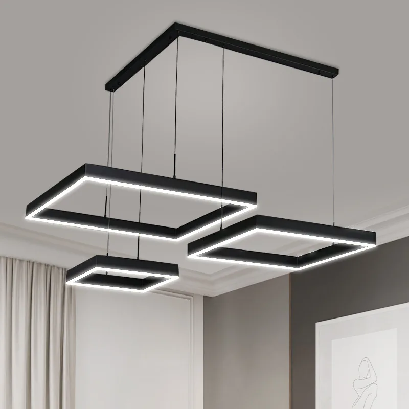 Modern simple living room bedroom minimalist square Nordic light bedroom led modern chandelier ceiling luxury