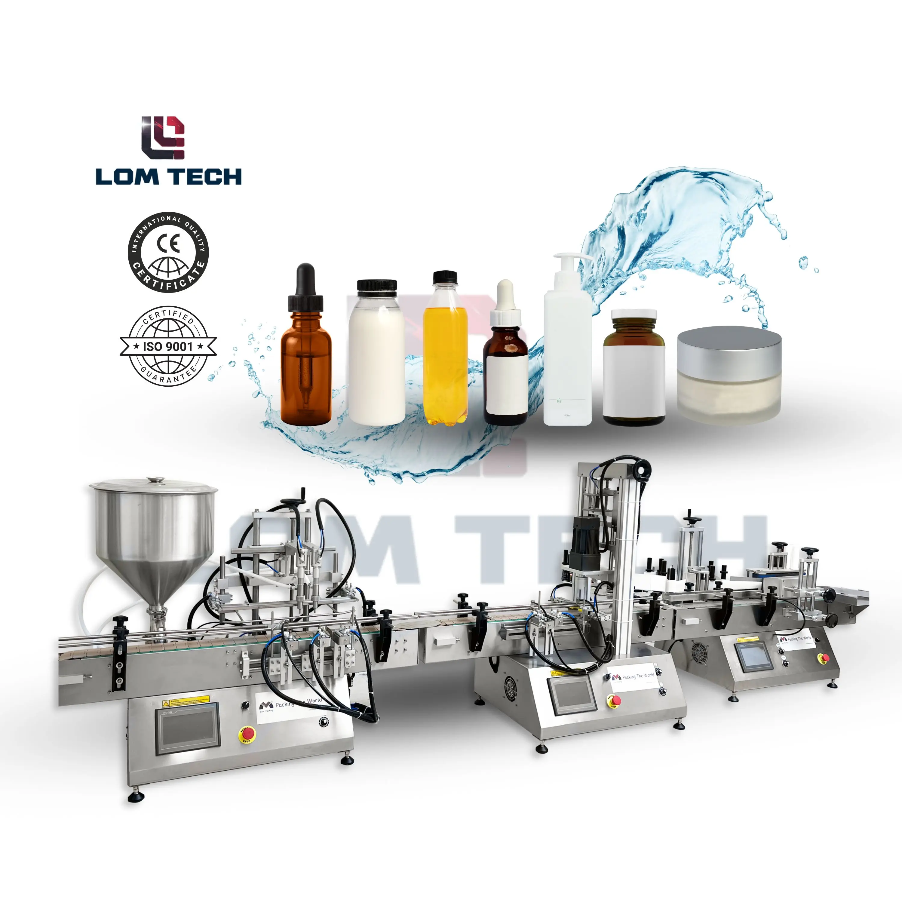 Electric Wine Desktop Filling Capping Labeling Line Beverages Chemicals Core Motor PLC Oils Shampoos Glues Viscous Liquids