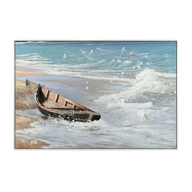 Paintings Of Boats On Beach Canvas With Floater Frame Home Decoration Seascape Paintings