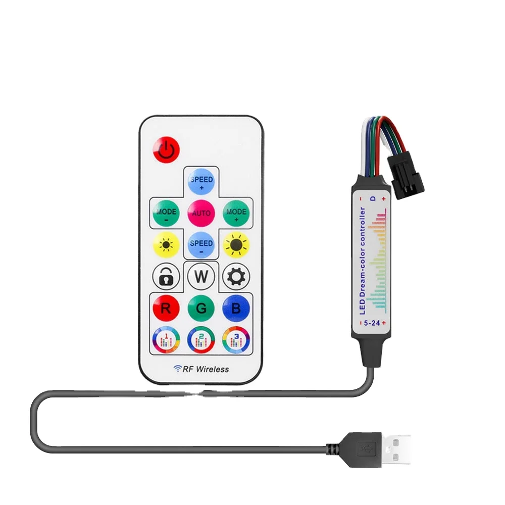 USB WS2815 WS2813 музыкальный мини умный RGBIC светодиодный контроллер полосы 4PIN 2048 пикселей 17 клавиш RF пульт дистанционного управления 5 В