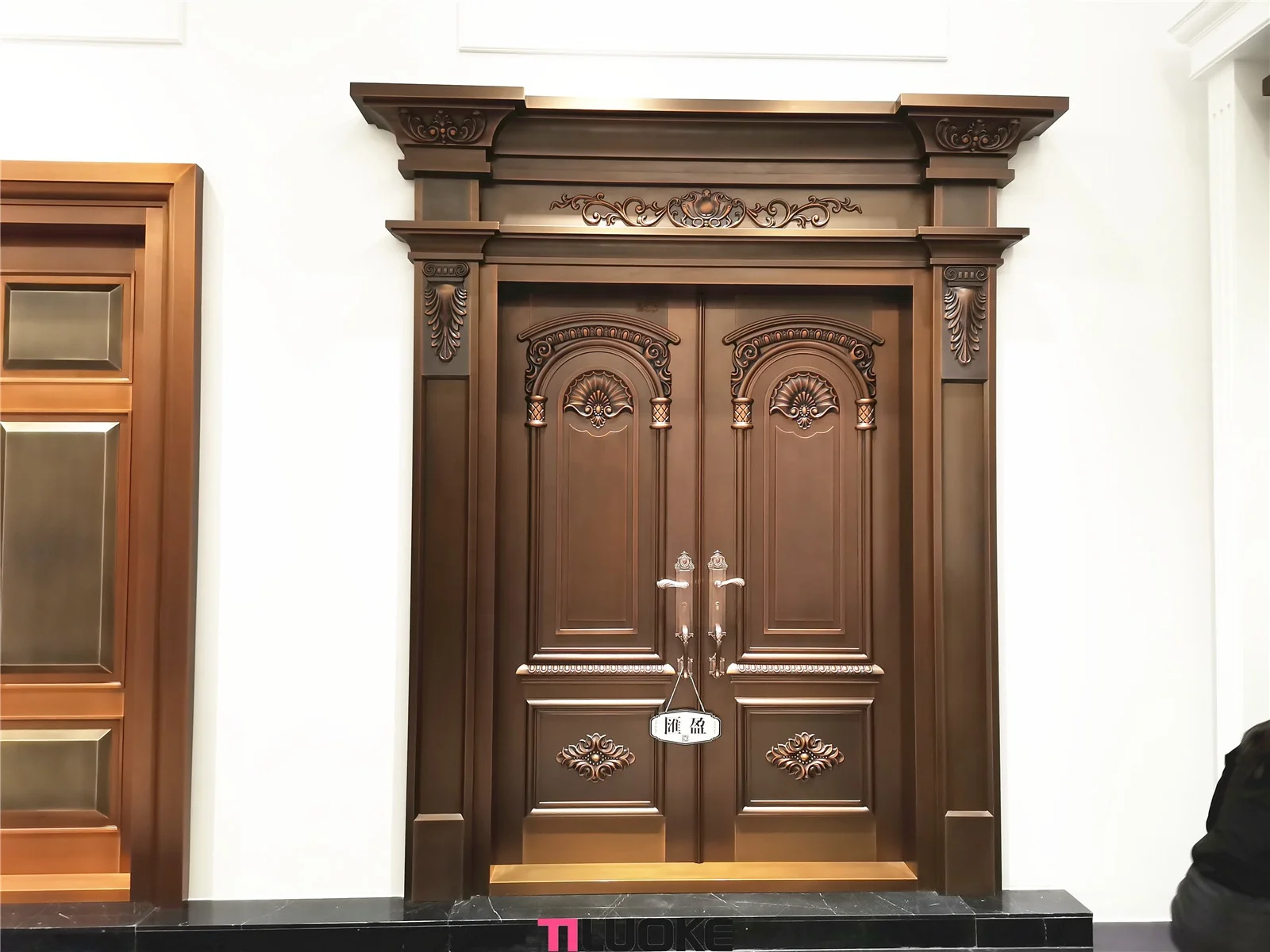 Luxury house entrance front door design real copper material decorative  armored security doors