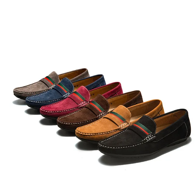 New Styles Latest Custom Mocasin Flat Casual Luxury Slip On Half Brown Moccasins Suede Genuine Leather Boat Shoes Men Loafers