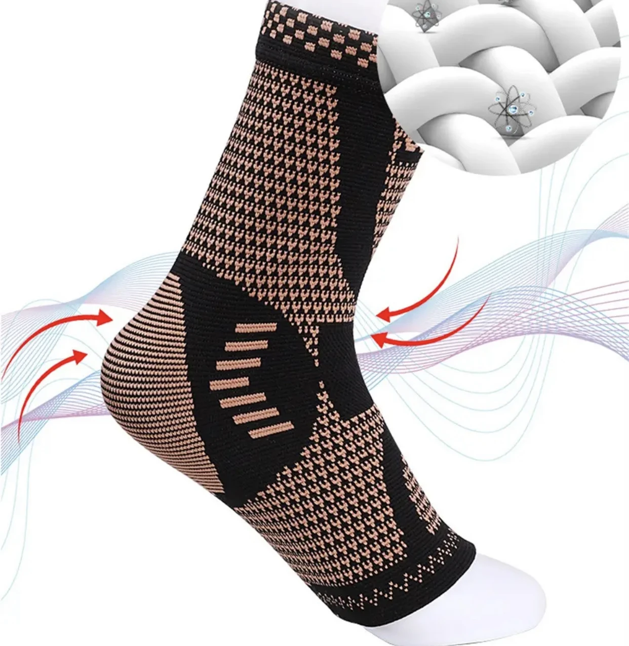 Sports Protection Copper Ankle Support Infused Foot Compression Sleeves for Men and Women