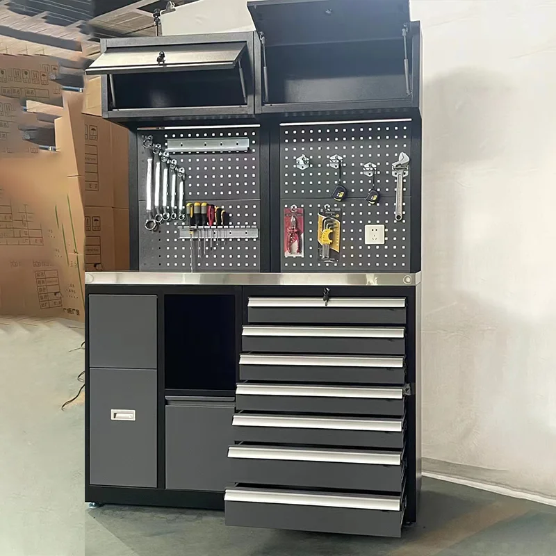 Metal Trolley Garage Tool Cabinet Group Hanging with Tool Holder Workshop Storage Steel Tool Cabinet